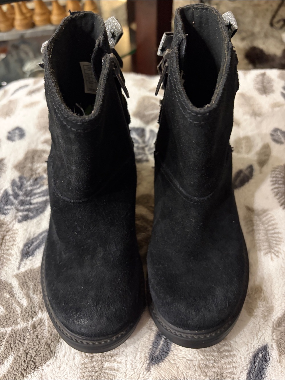 UGG Tillee Black Suede Boots with Silver Star Ribbon Bows